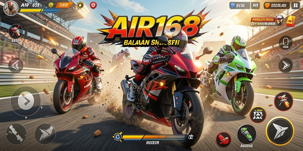 Screenshot gameplay AIR168 menampilkan balapan motor yang seru dan mendebarkan.