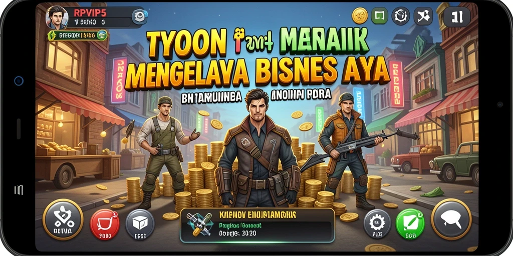 Tampilan gameplay RPVIP5 menampilkan grafis warna-warni dan interaksi bisnis yang menarik.